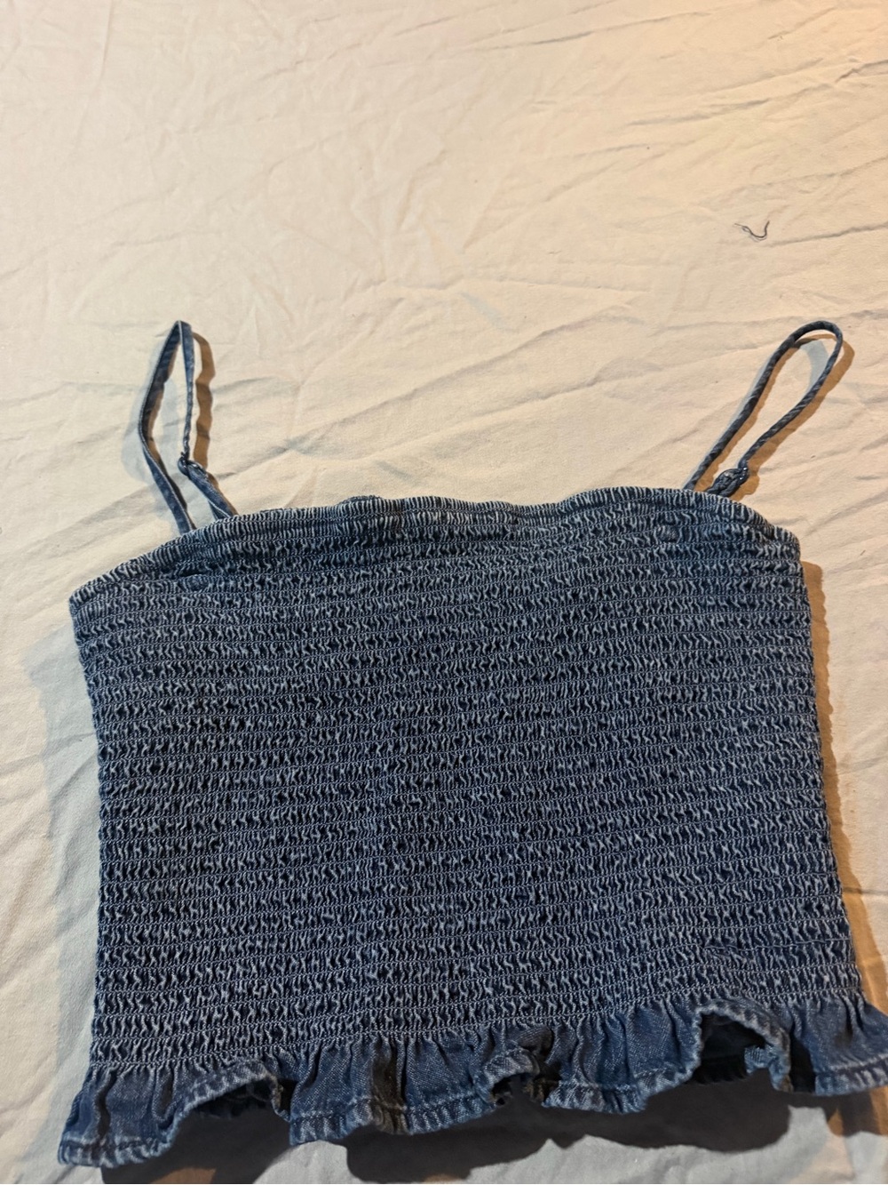American Eagle Outfitters Blue Smocked Ruffle Tank One-Piece